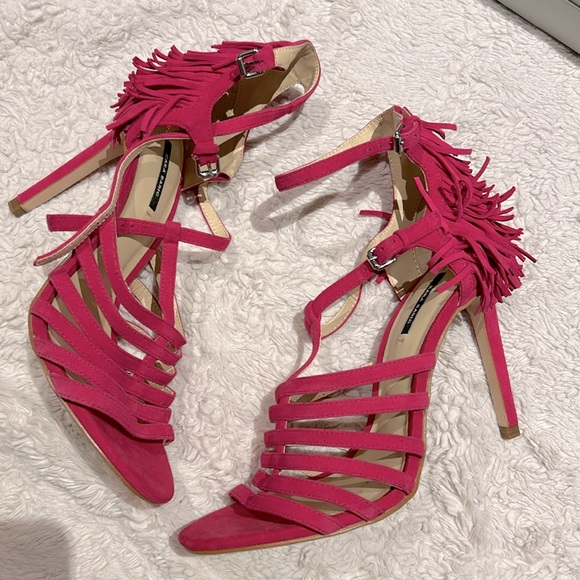 Zara genuine suede leather fringe fuschia heels - Picture 1 of 3